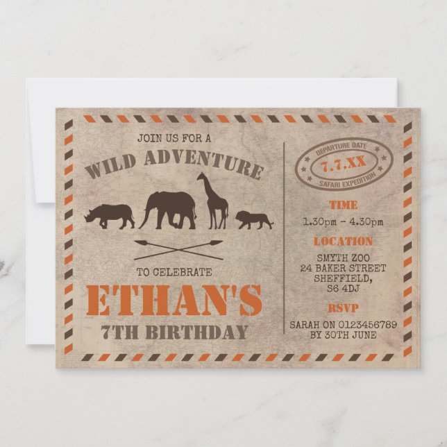 Safari themed birthday party invitation (Front)