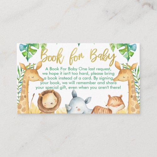 Safari themed book for baby insert card