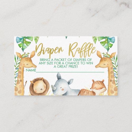 Safari Themed Diaper Raffle Baby shower Ticket Enclosure Card