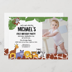 Safari Themed First Birthday Let's get wild Invitation