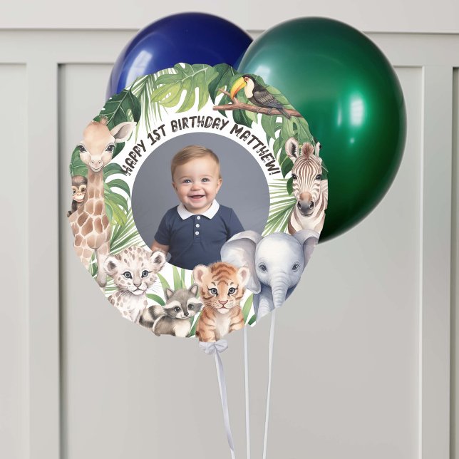 Safari themed, Jungle Animals Happy Birthday Balloon (Personalized balloon birthday gift, Safari themed birthday party decoration.)
