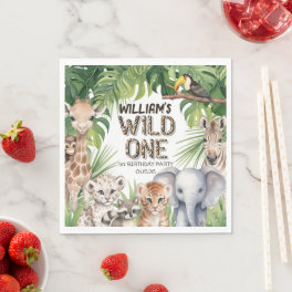 Safari Themed Jungle Animals WIld One 1st birthday Napkins