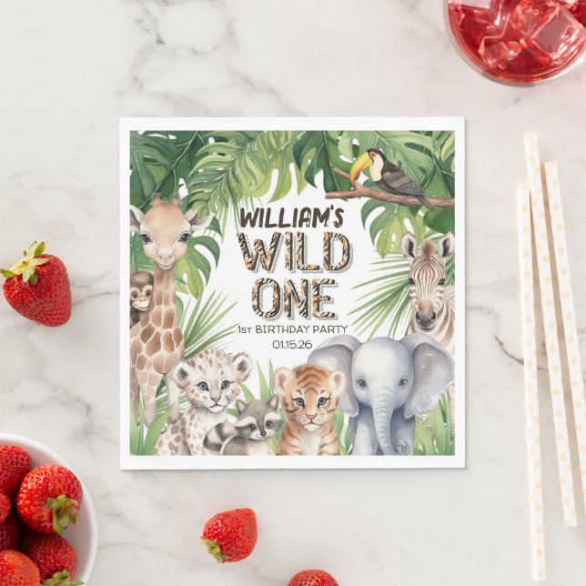 Safari Themed Jungle Animals WIld One 1st birthday Napkins (Insitu)
