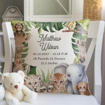 Safari themed nursery birth stats baby animals  throw pillow