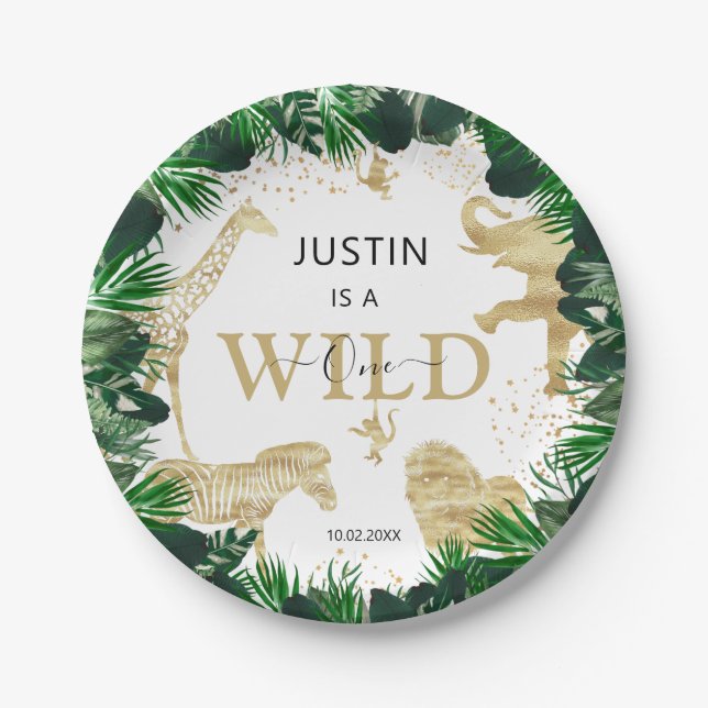  Safari Themed  Wild One Jungle 1st Birthday Paper Plates (Front)