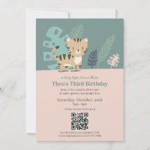 Safari Tiger Kid's Birthday Invitation with QR