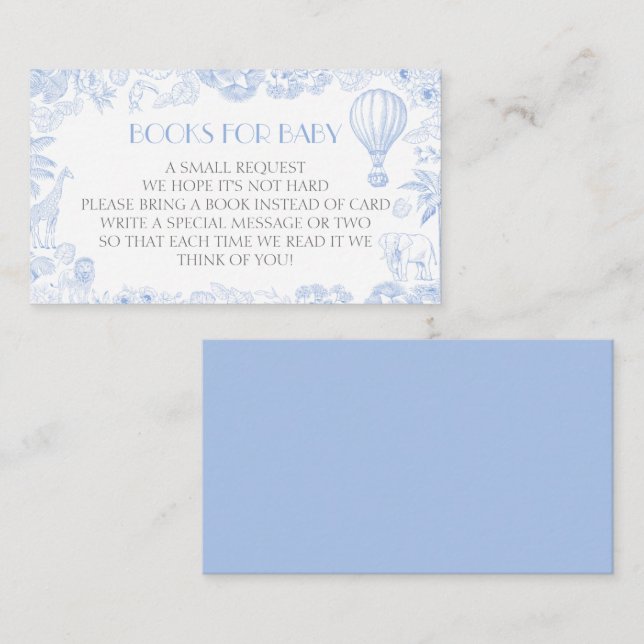 Safari Toile De Jouy Baby Shower Book Request Enclosure Card (Front/Back)
