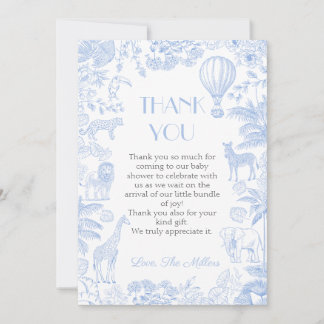 Safari Toile De Jouy Baby Shower Thank You Card