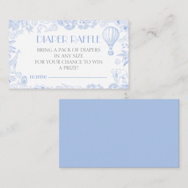 Safari Toile De Jouy Diaper Raffle Enclosure Card (Front/Back)