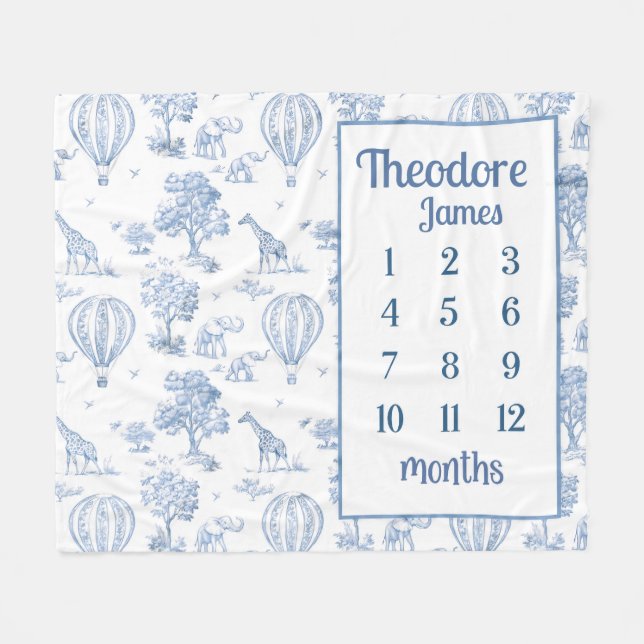 SAFARI TOILE MILESTONE Blanket, Baby Boy Blue Toil (Front (Horizontal))