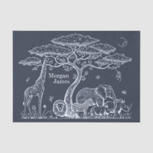 Safari Toile, Neutral Baby Wild Adventure Navy Tissue Paper