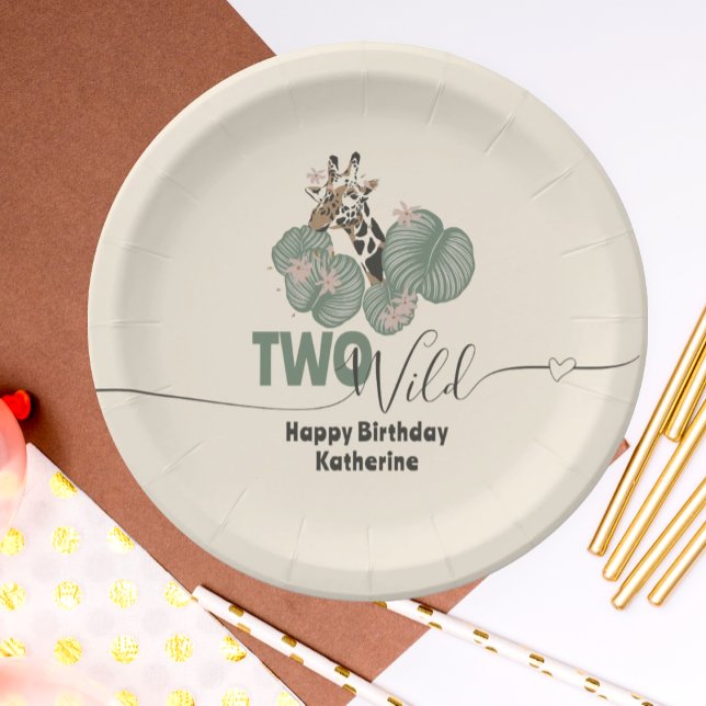 Safari Too Wild Giraffe Animal Birthday Paper Plates (Creator Uploaded)