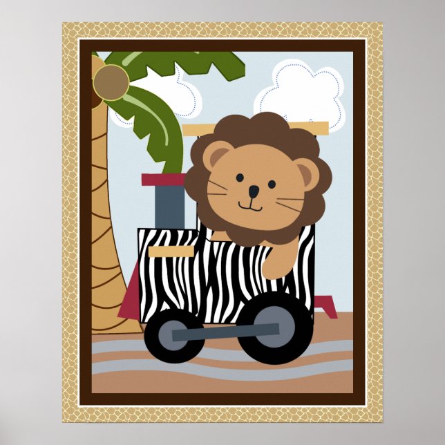 Safari Train Animals Nursery Art Poster (Front)
