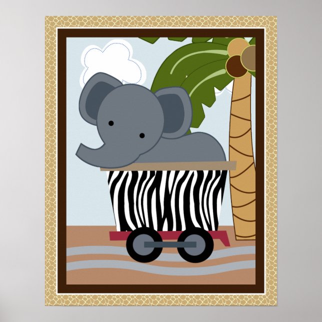 Safari Train Animals Nursery Art Poster (Front)