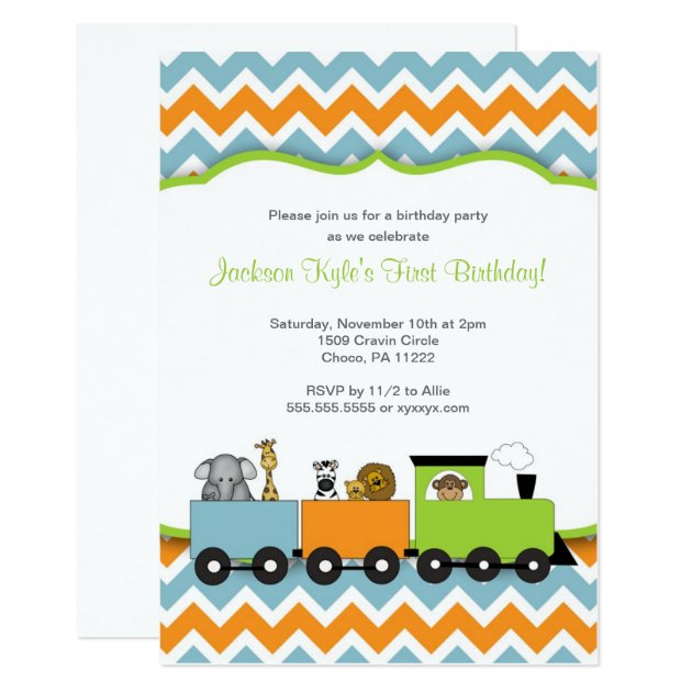 Safari Train Birthday Party Invites / Zoo Animals