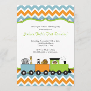 Safari Train Birthday party invites / zoo animals