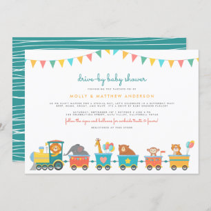Safari Train & Bunting Cute Drive-By Baby Shower Invitation