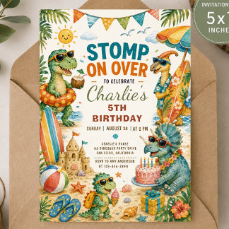 Safari tropical Dinosaur first Birthday Party Invitation