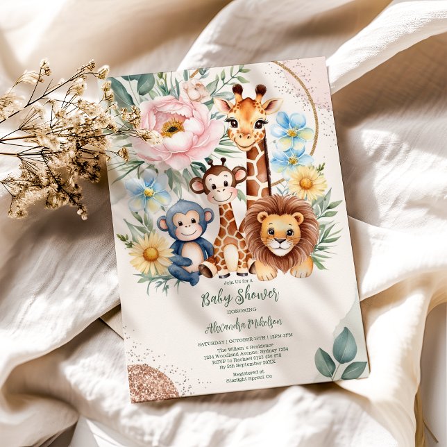Safari Tropical Jungle Animals Baby Shower Invitation (Creator Uploaded)