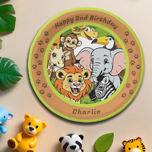 Safari Tropical Jungle Animals Cartoon Birthday Paper Plates