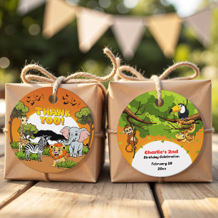 Safari Tropical Jungle Animals Cartoon Thank You Favor Tags