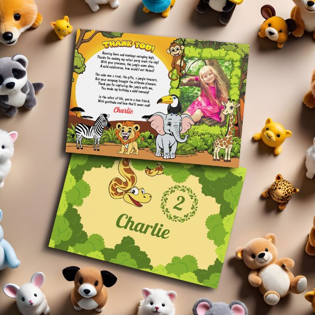 Safari Tropical Jungle Animals Cute Cartoon Photo Thank You Card (Creator Uploaded)