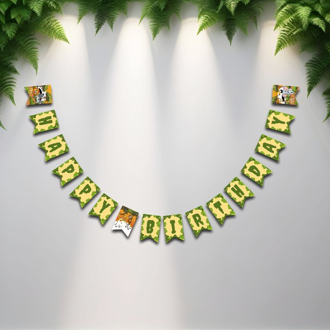 Safari Tropical Jungle Animals Cute Happy Birthday Bunting Flags (Creator Uploaded)