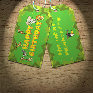 Safari Tropical Jungle Animals Cute Happy Birthday Gift Tags