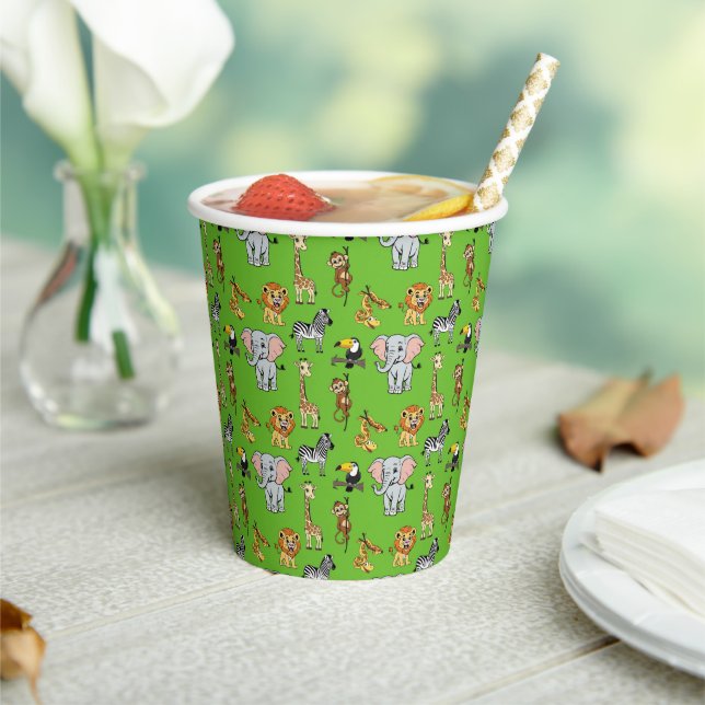 Safari Tropical Jungle Animals Cute Modern Pattern Paper Cups (Insitu)