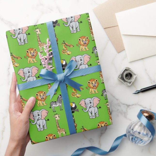 Safari Tropical Jungle Animals Cute Modern Pattern Wrapping Paper (Gifting)