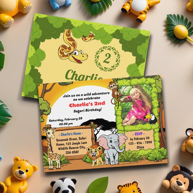 Safari Tropical Jungle Animals Photo Kids Birthday Invitation (Creator Uploaded)