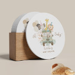 Safari Truck Jungle Animals Boho Baby Shower Round Paper Coaster<br><div class="desc">A Safari truck with the cutest little wild animals and festive balloons makes an ideal party favor for your boho baby shower safari theme.  Please check out our matching baby shower invitation set,  and more on this page.</div>