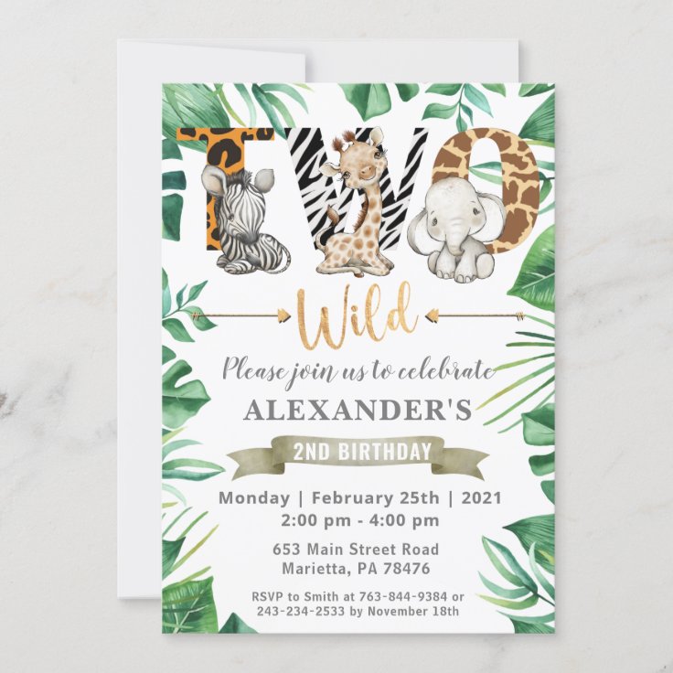 Safari Two Wild 2nd Birthday Party Invitation | Zazzle