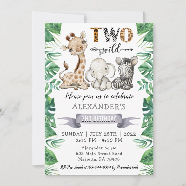 Safari Two Wild 2nd Birthday Party Invitation (Front)
