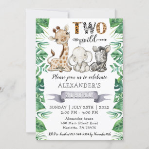 Safari Two Wild 2nd Birthday Party Invitation