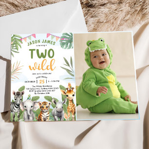 Safari Two Wild 2nd Boy Birthday Photo Invitation