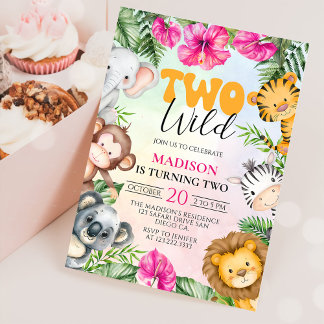 Safari Two Wild 2nd Girl Birthday  Invitation