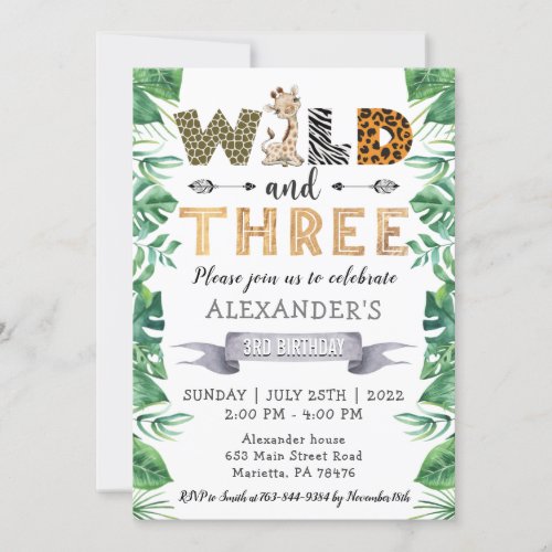 Safari Two Wild 3rd Birthday Party Invitation