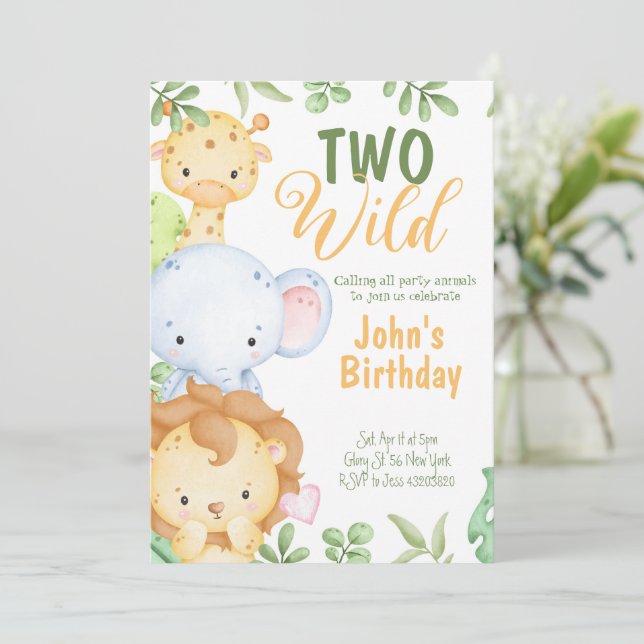 Safari Two Wild Birthday Invitation  (Standing Front)