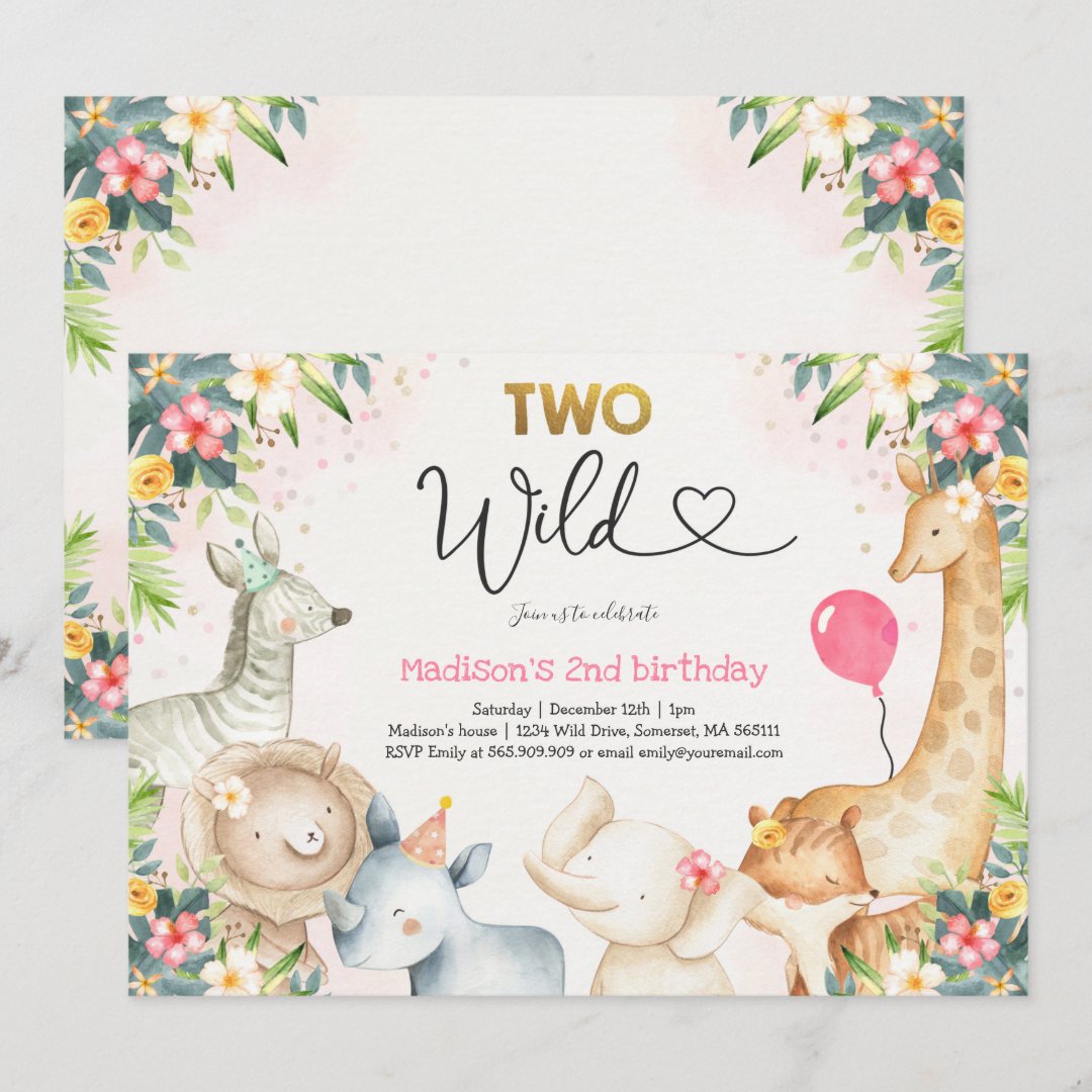 Safari Two Wild Birthday Invitation Two Wild Party Zazzle