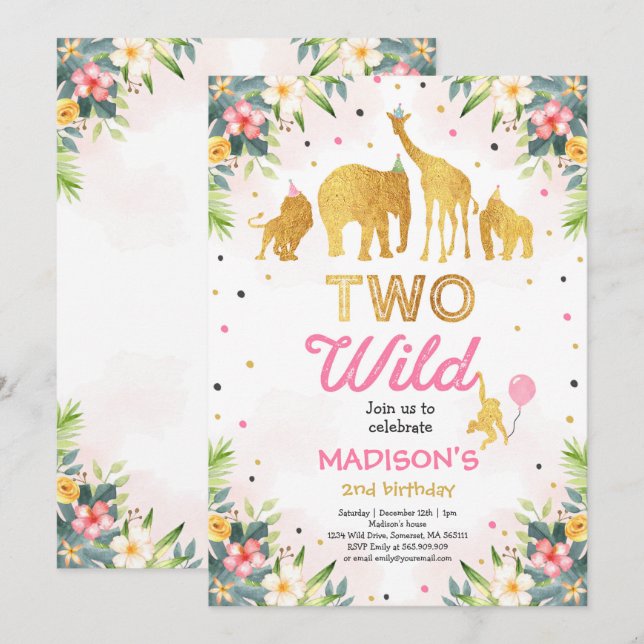 Safari Two Wild Birthday Invitation Two Wild Party (Front/Back)