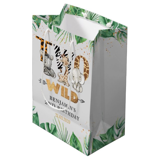 Safari Two Wild Birthday Party Medium Gift Bag (Front Angled)