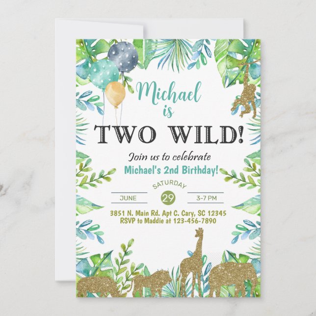 Safari Two Wild boy 2nd birthday invitation. Invitation (Front)