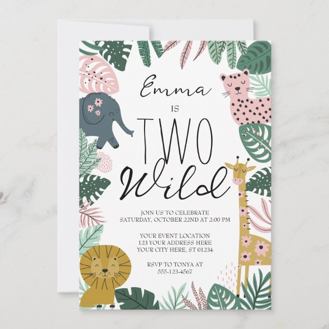 Safari Two Wild Invitation, Jungle Birthday Invitation (Front)