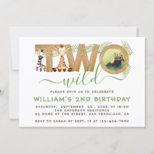 Safari Two Wild Jungle Second Birthday Photo Wood Invitation