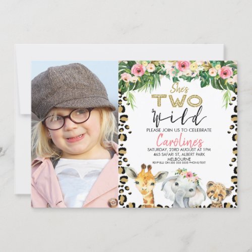 Safari Two Wild Photo Birthday Invitation For Girl