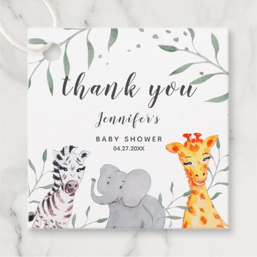 Safari Watercolor Baby Shower Thank You Favor Tags