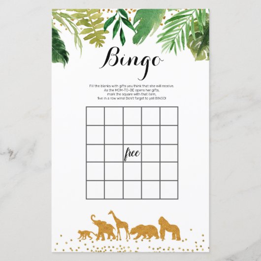 Safari Watercolor Bingo Game (Front)