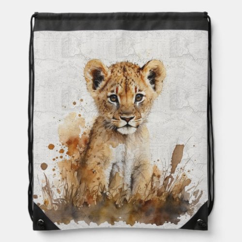 safari watercolor drawing _ lion king drawstring bag