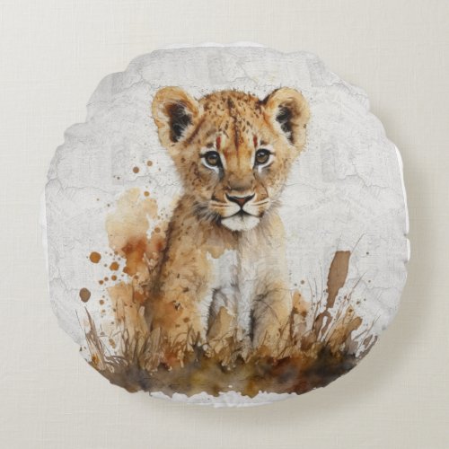  safari watercolor drawing _ lion king throw pillo round pillow